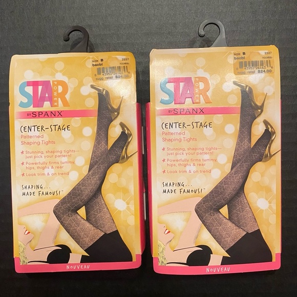Star Power By Spanx 2 Pair Enter - Stage Patterned Shaping Tights Nouveau Size B - Picture 1 of 6